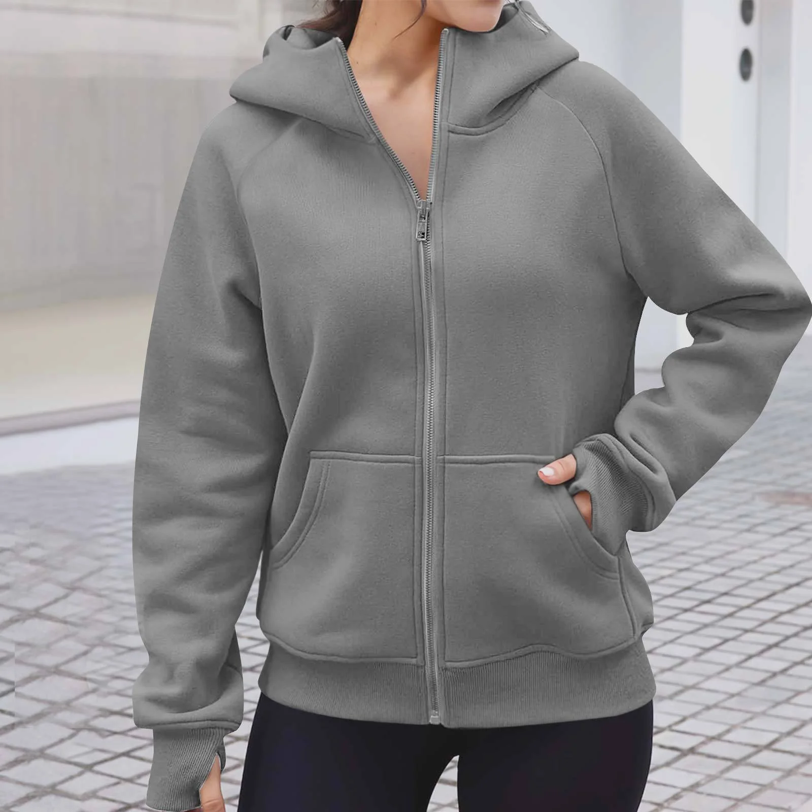 Damen kuschelige Kapuzenjacke mit durchgehendem Reißverschluss - Image 9