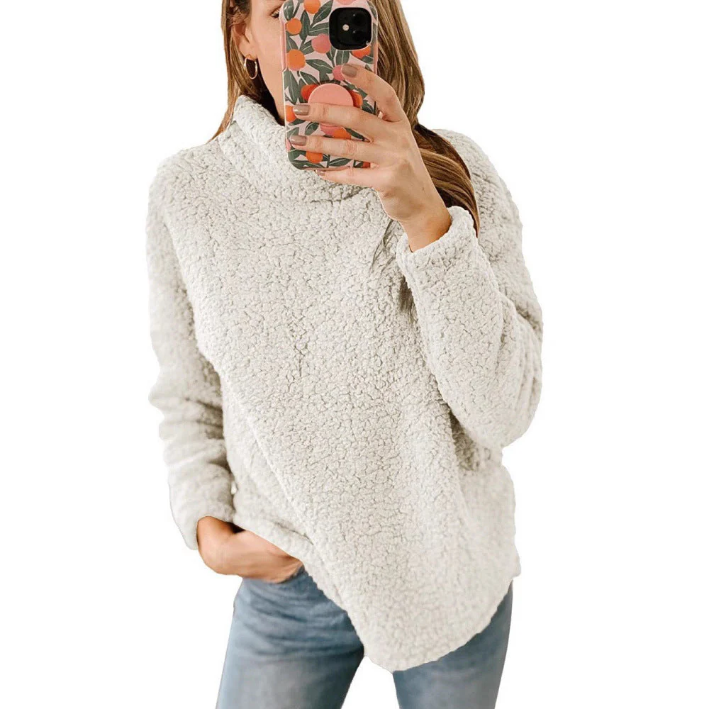 Damen Kuscheliger Fleece-Pullover mit hohem Kragen und strukturierter Oberfläche - Image 2