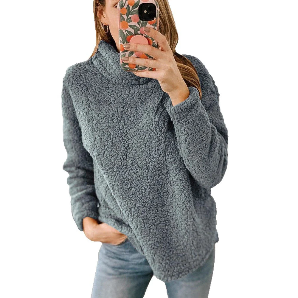 Damen Kuscheliger Fleece-Pullover mit hohem Kragen und strukturierter Oberfläche - Image 4