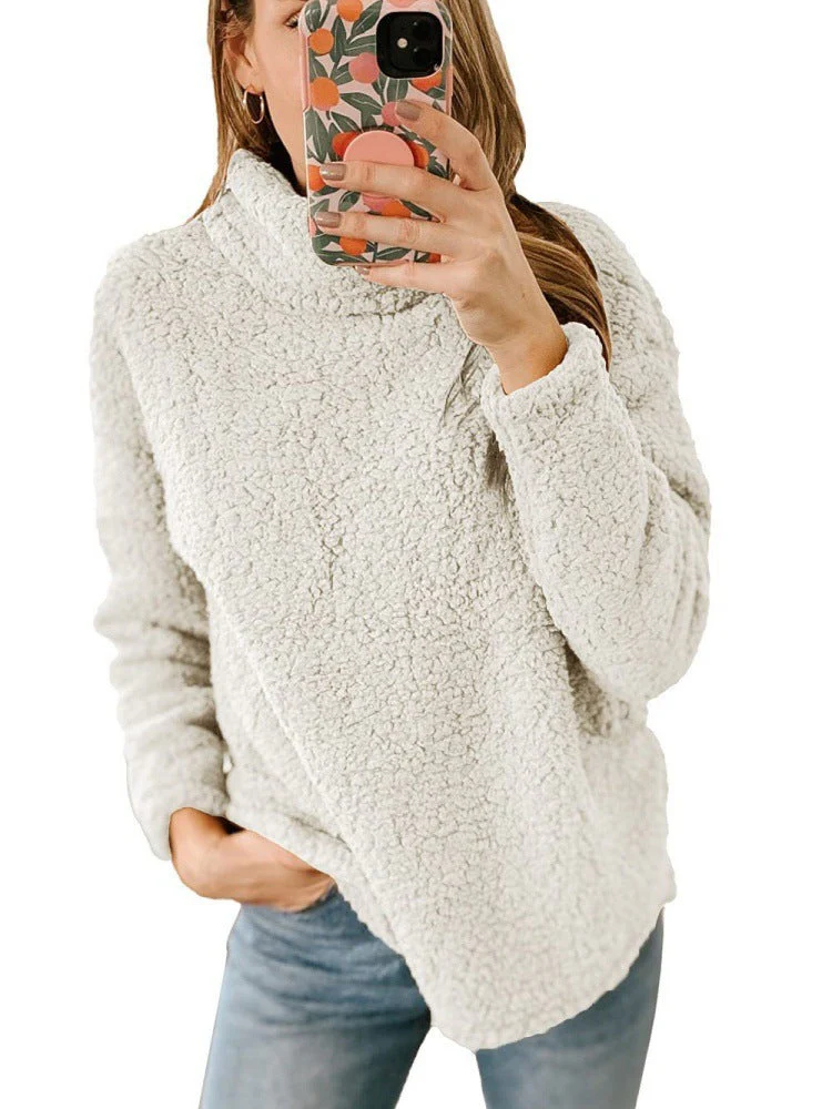 Damen Kuscheliger Fleece-Pullover mit hohem Kragen und strukturierter Oberfläche - Image 5