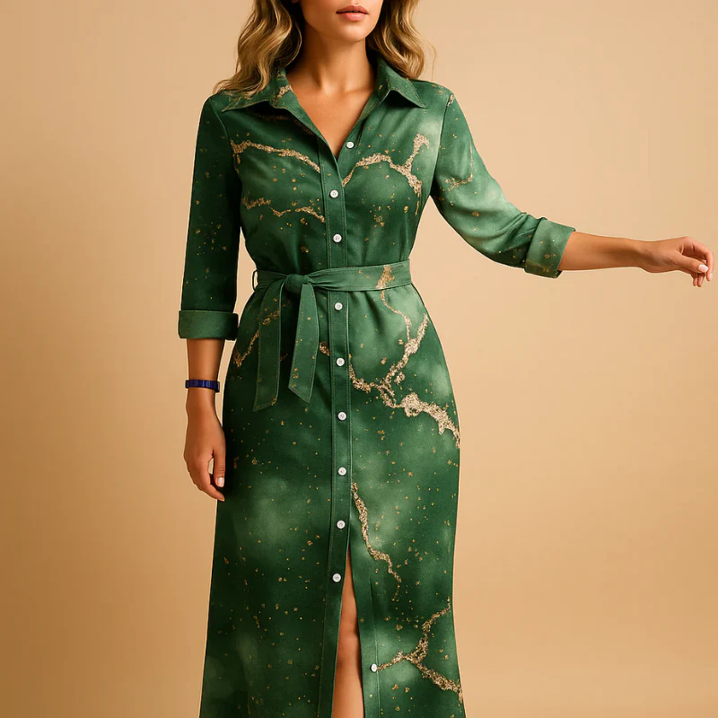 Damen Langarm Hemdkleid | Maxi