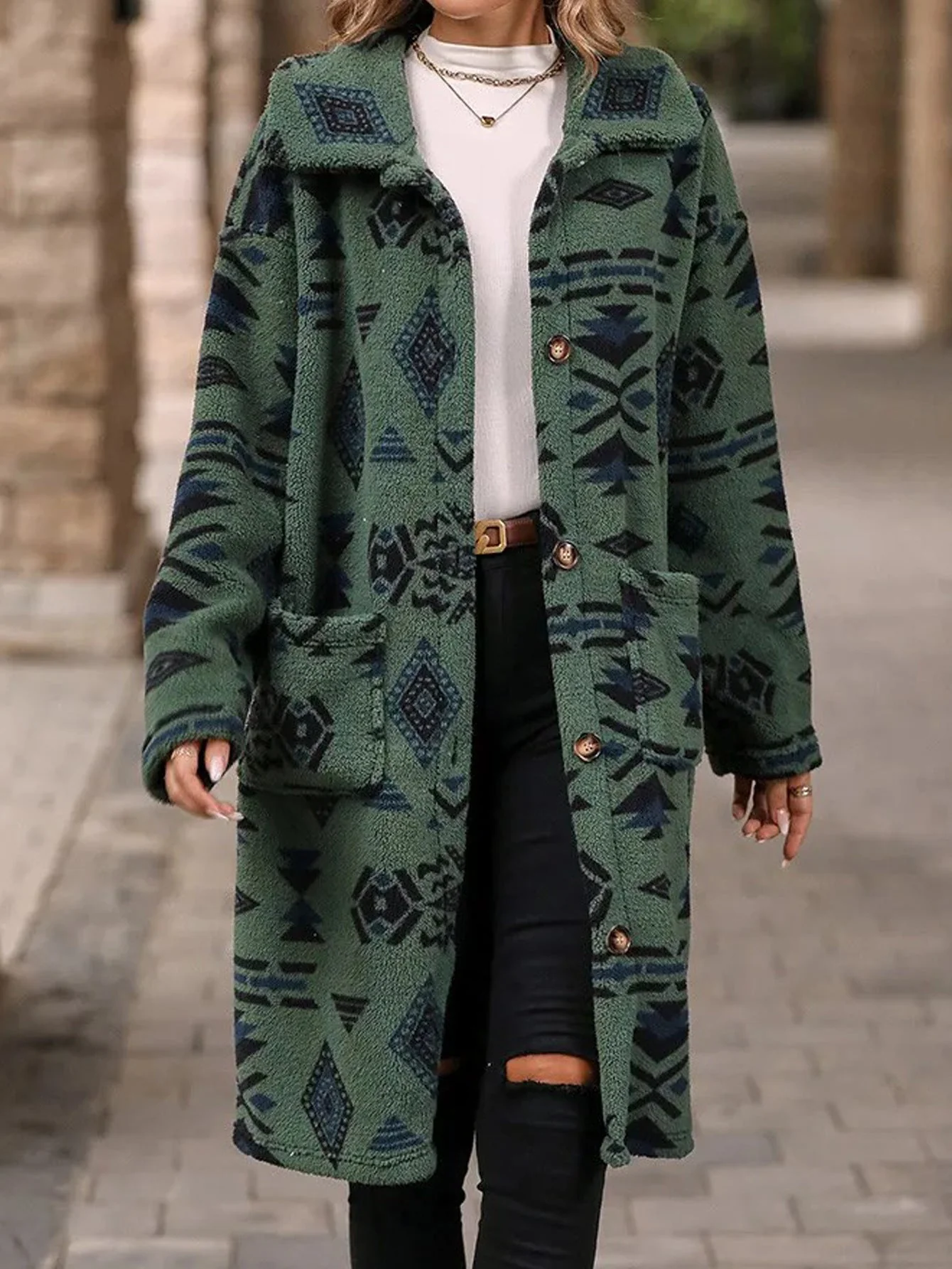 Damen Langarmlange Jacke mit geometrischem Muster - Image 5