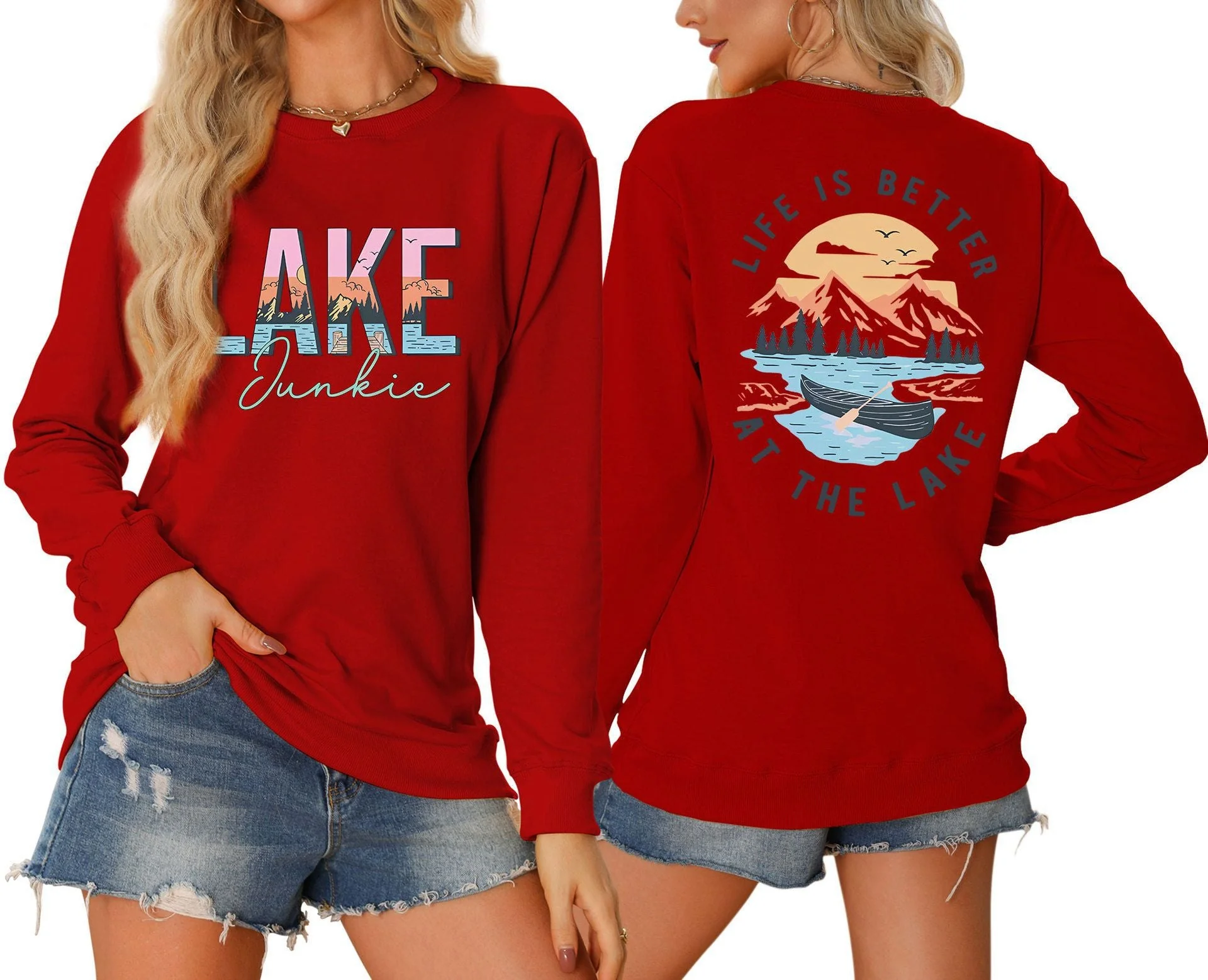 Damen Langarmshirt mit kreativem Lake-Motiv und lässiger Passform - Image 10