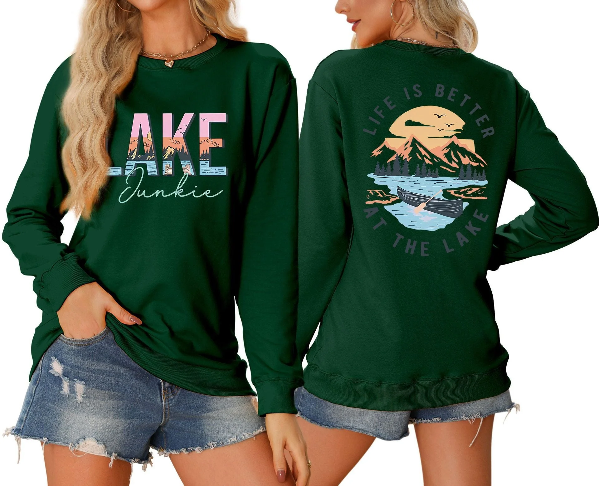Damen Langarmshirt mit kreativem Lake-Motiv und lässiger Passform - Image 11
