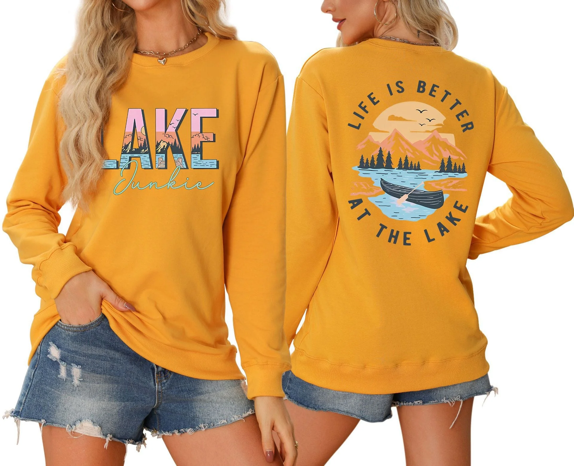 Damen Langarmshirt mit kreativem Lake-Motiv und lässiger Passform - Image 12