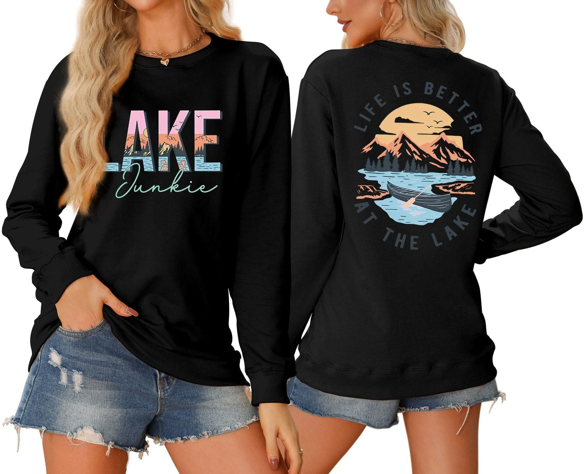 Damen Langarmshirt mit kreativem Lake-Motiv und lässiger Passform - Image 13