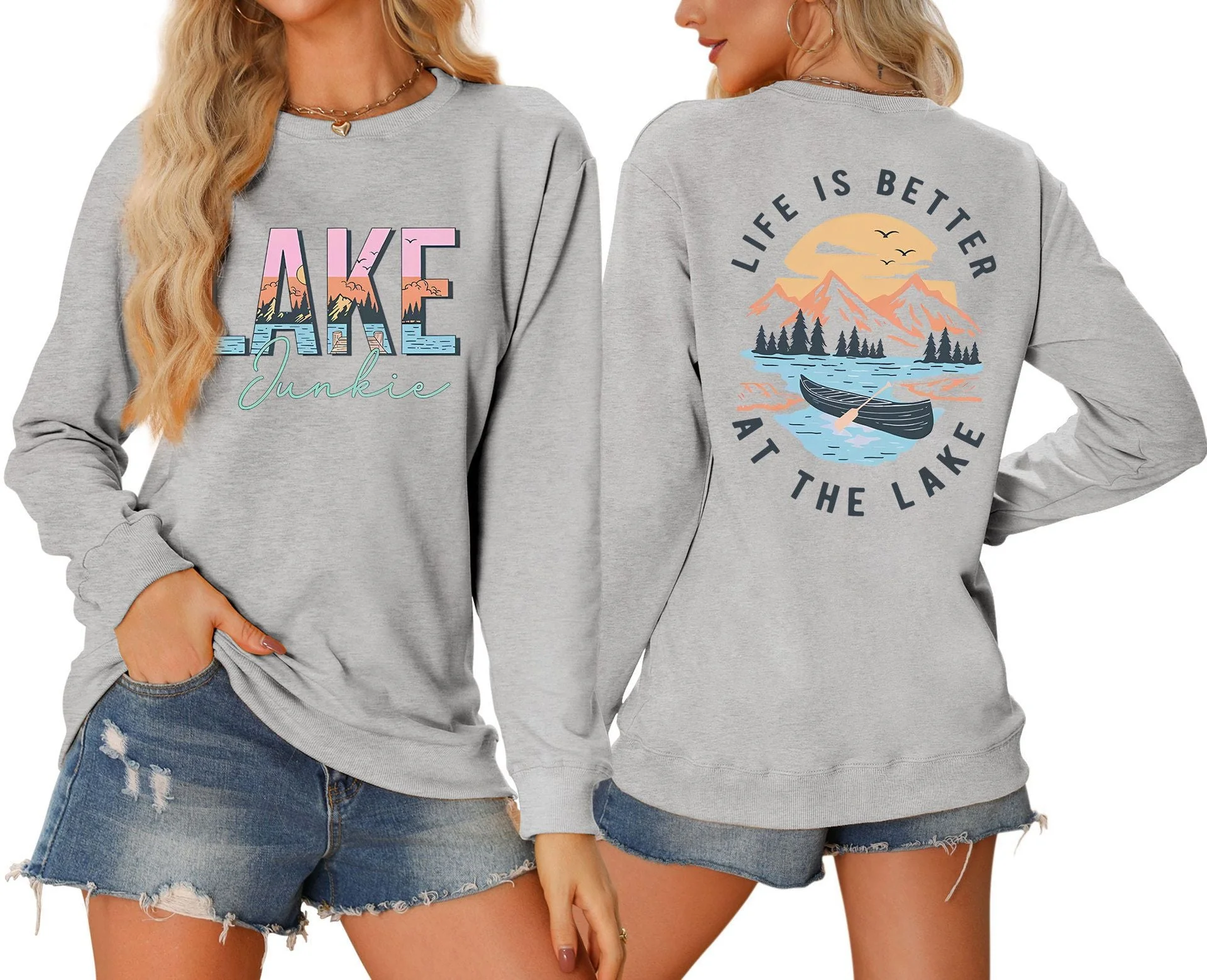 Damen Langarmshirt mit kreativem Lake-Motiv und lässiger Passform - Image 14
