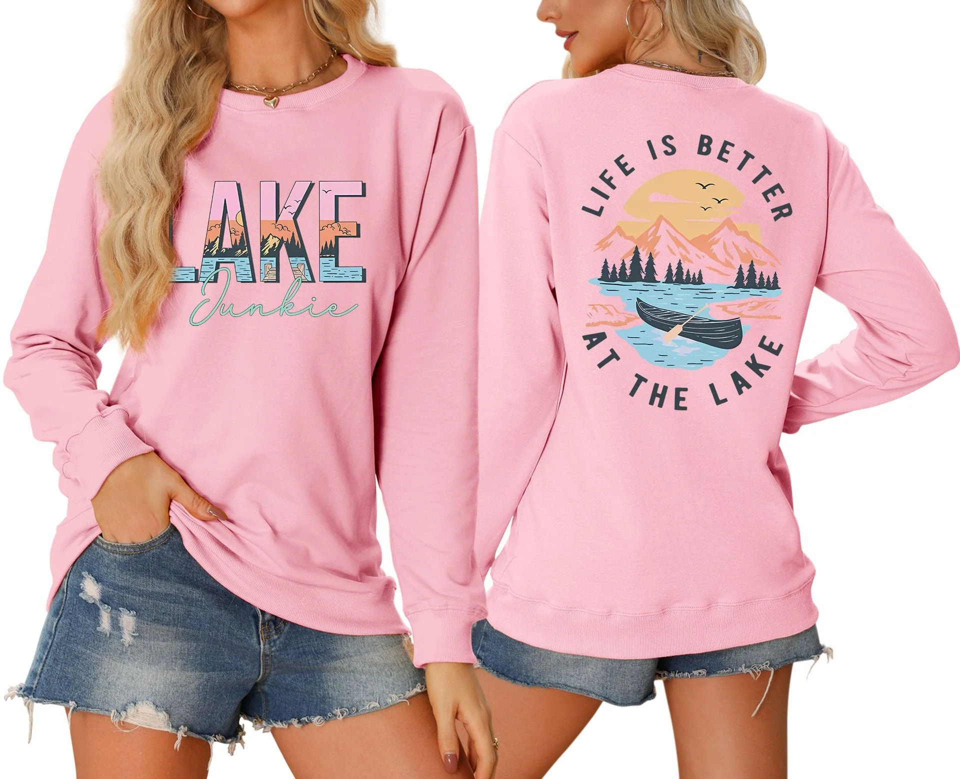Damen Langarmshirt mit kreativem Lake-Motiv und lässiger Passform - Image 15