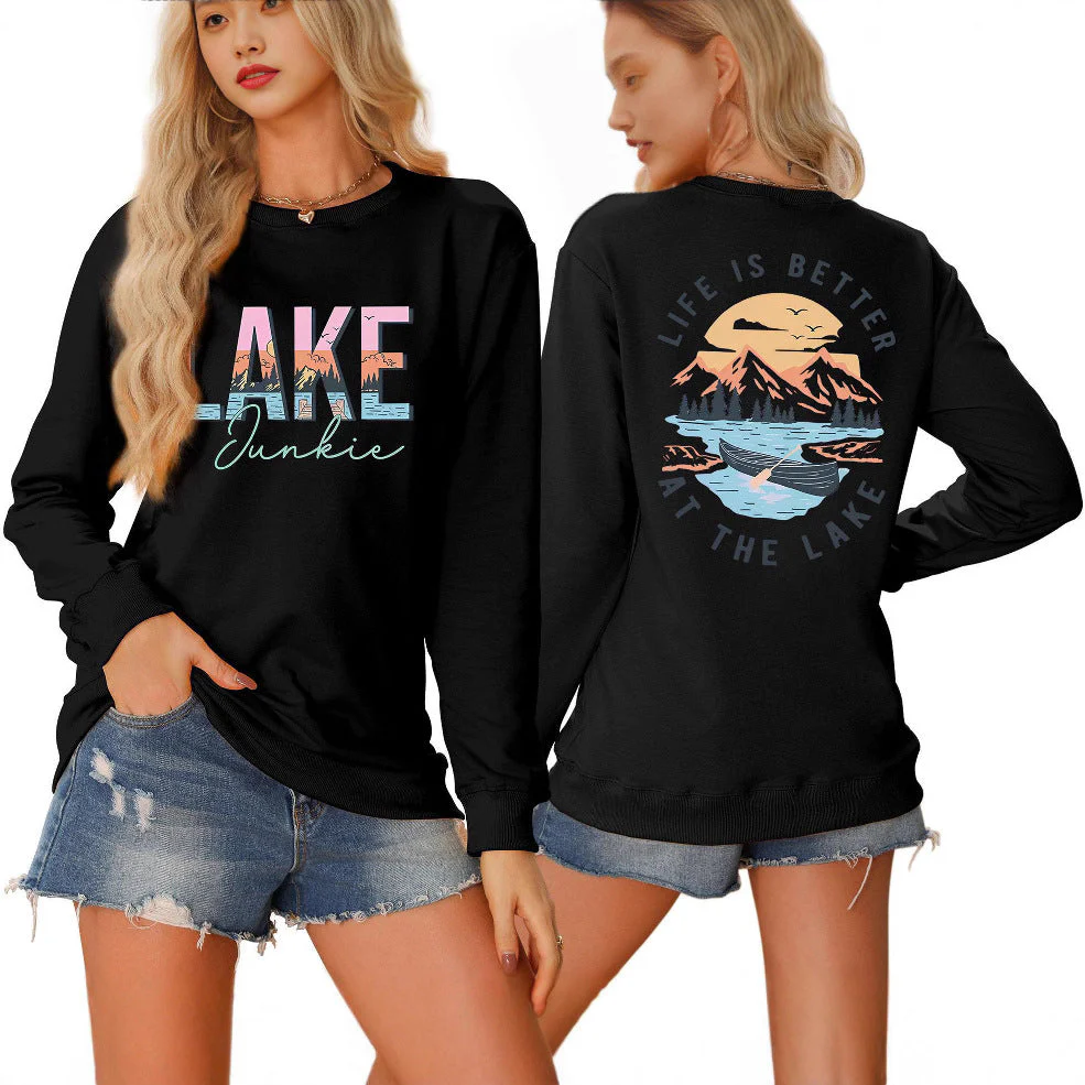 Damen Langarmshirt mit kreativem Lake-Motiv und lässiger Passform - Image 2