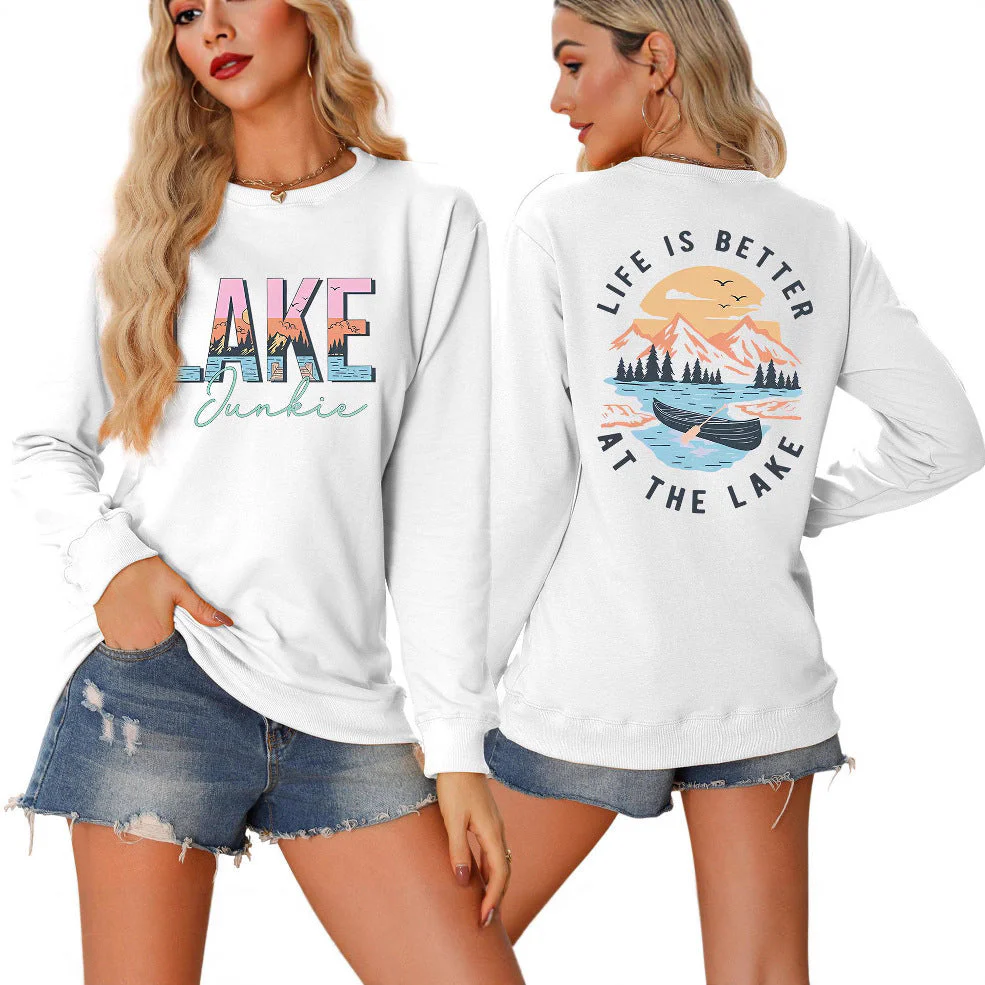 Damen Langarmshirt mit kreativem Lake-Motiv und lässiger Passform - Image 3