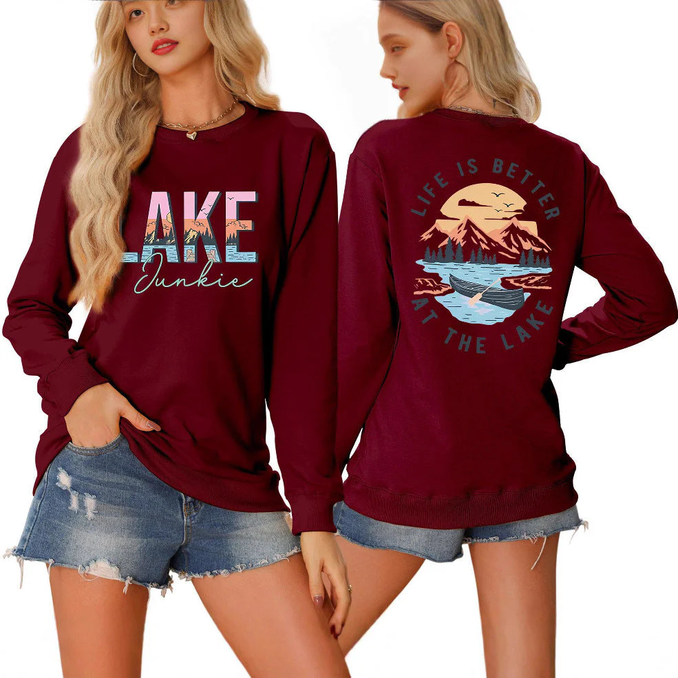 Damen Langarmshirt mit kreativem Lake-Motiv und lässiger Passform - Image 4