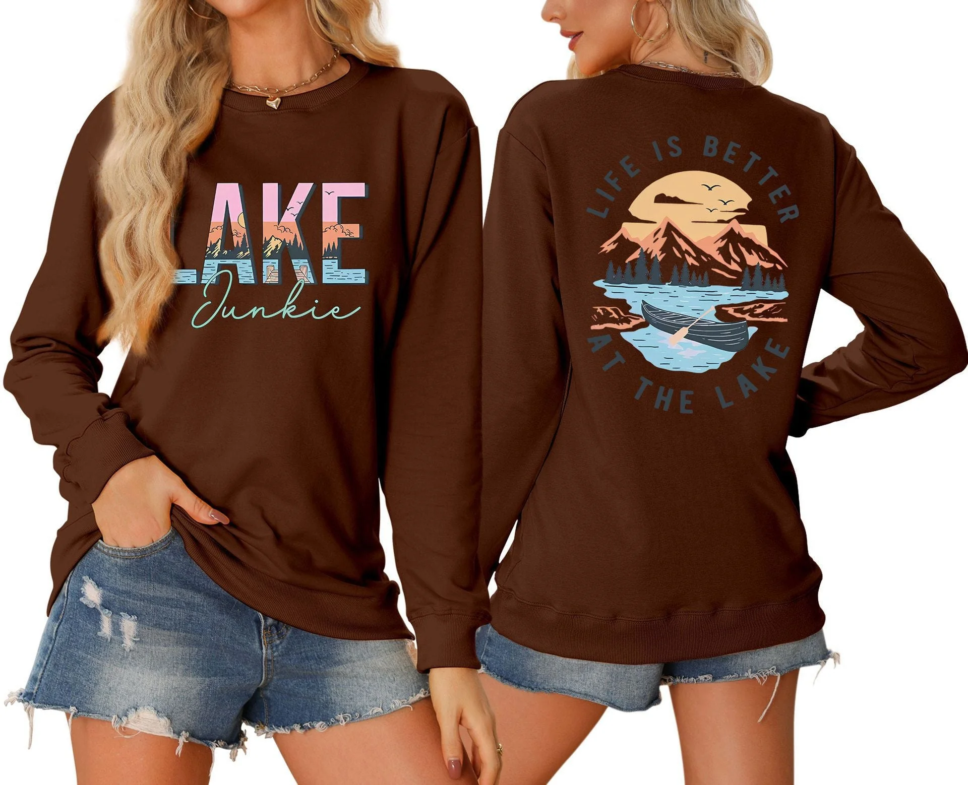 Damen Langarmshirt mit kreativem Lake-Motiv und lässiger Passform - Image 5