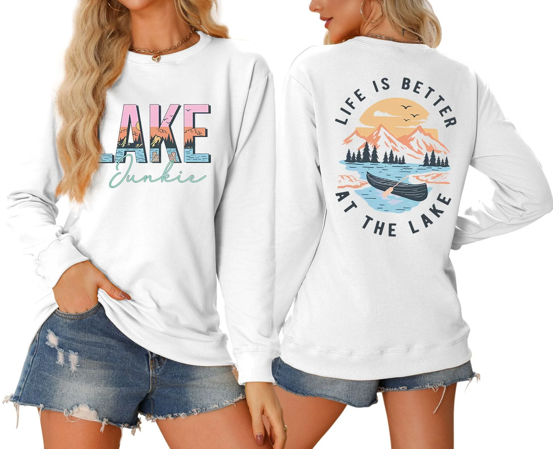Damen Langarmshirt mit kreativem Lake-Motiv und lässiger Passform - Image 6