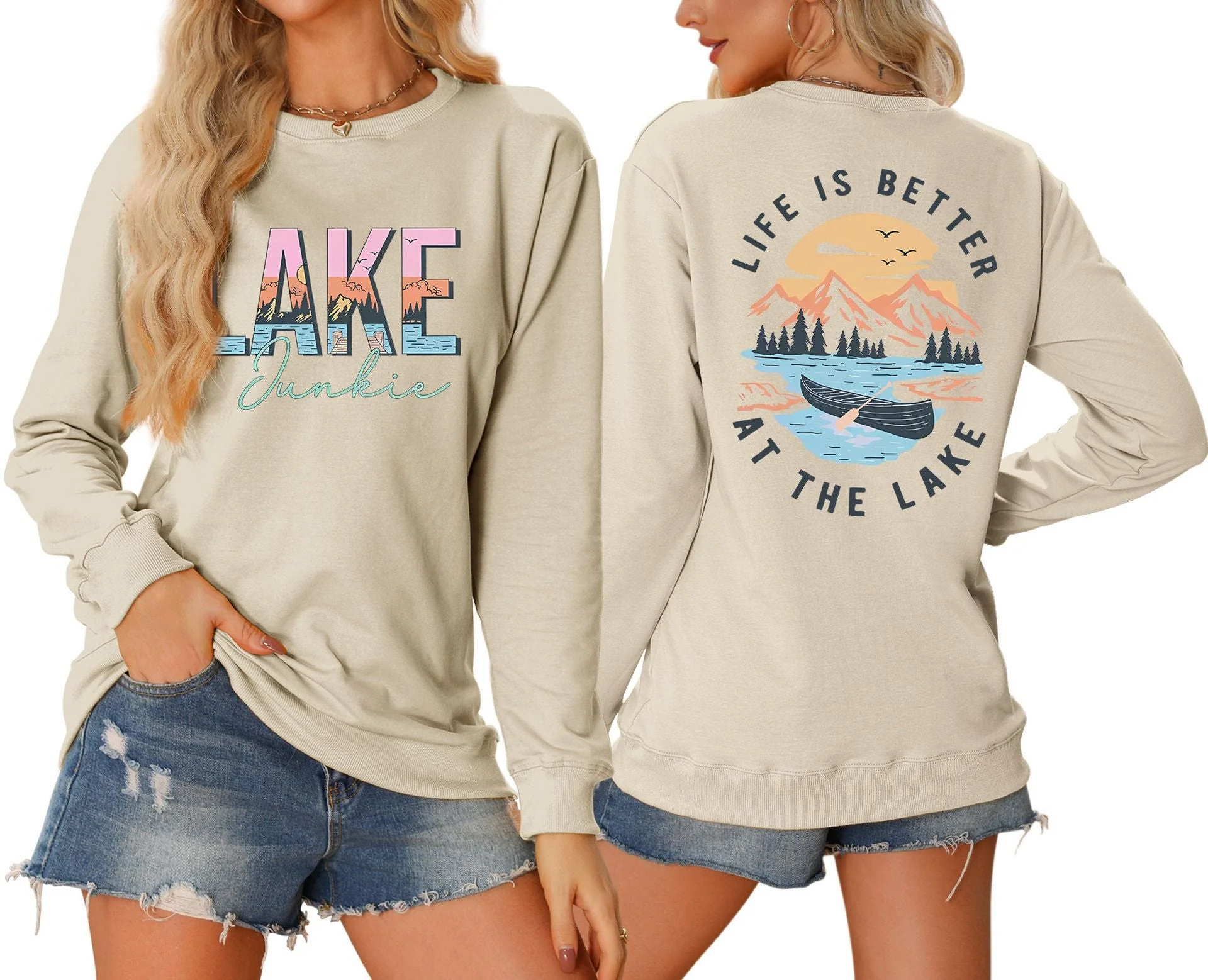 Damen Langarmshirt mit kreativem Lake-Motiv und lässiger Passform - Image 7