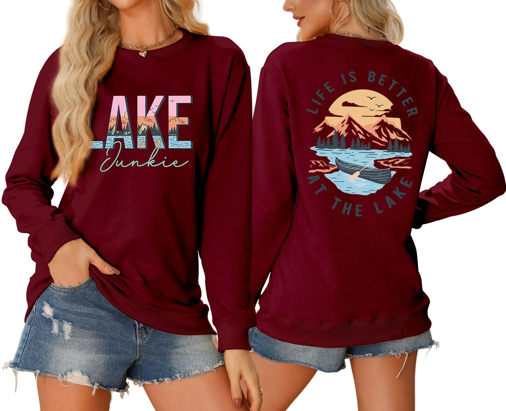 Damen Langarmshirt mit kreativem Lake-Motiv und lässiger Passform - Image 8