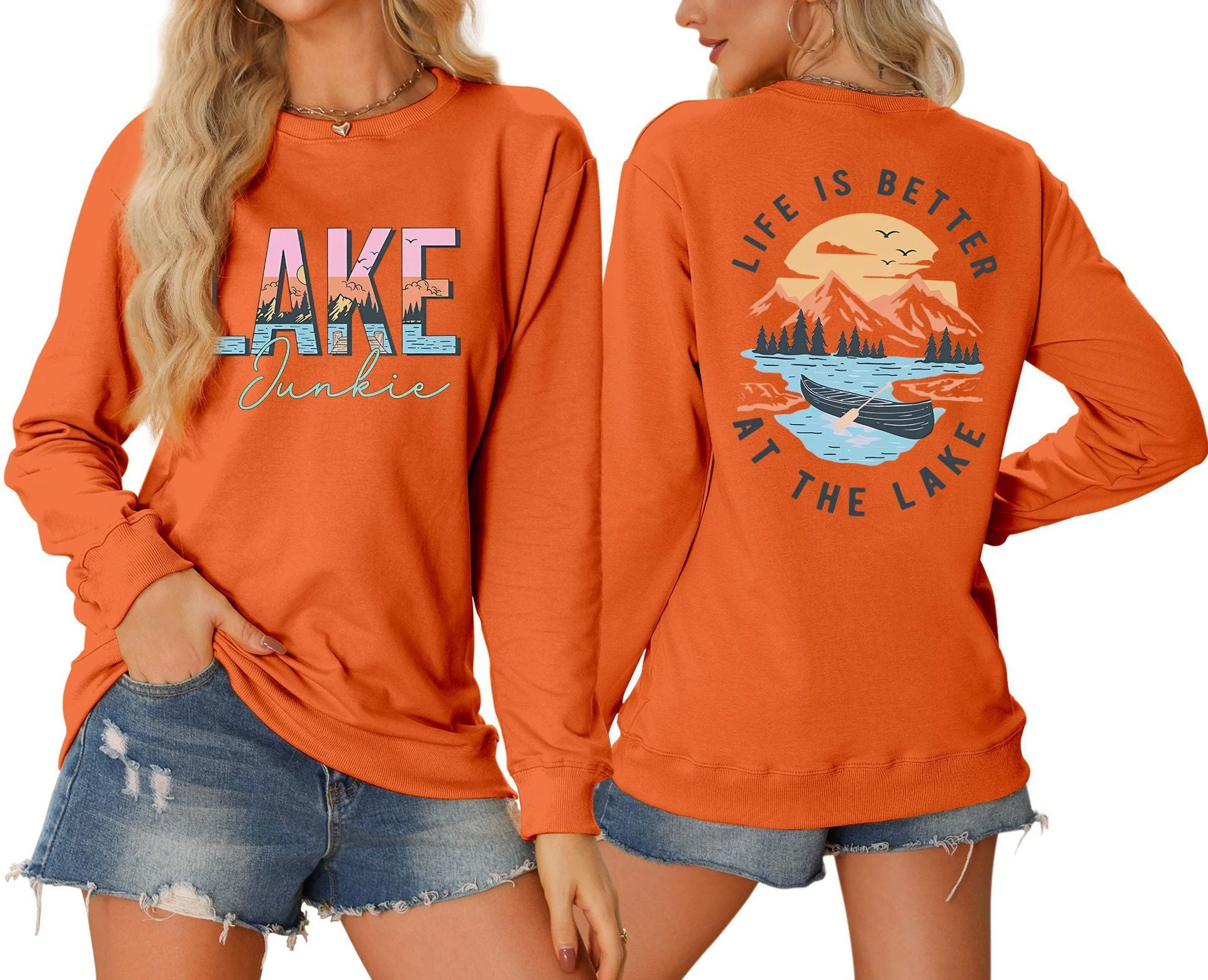 Damen Langarmshirt mit kreativem Lake-Motiv und lässiger Passform - Image 9