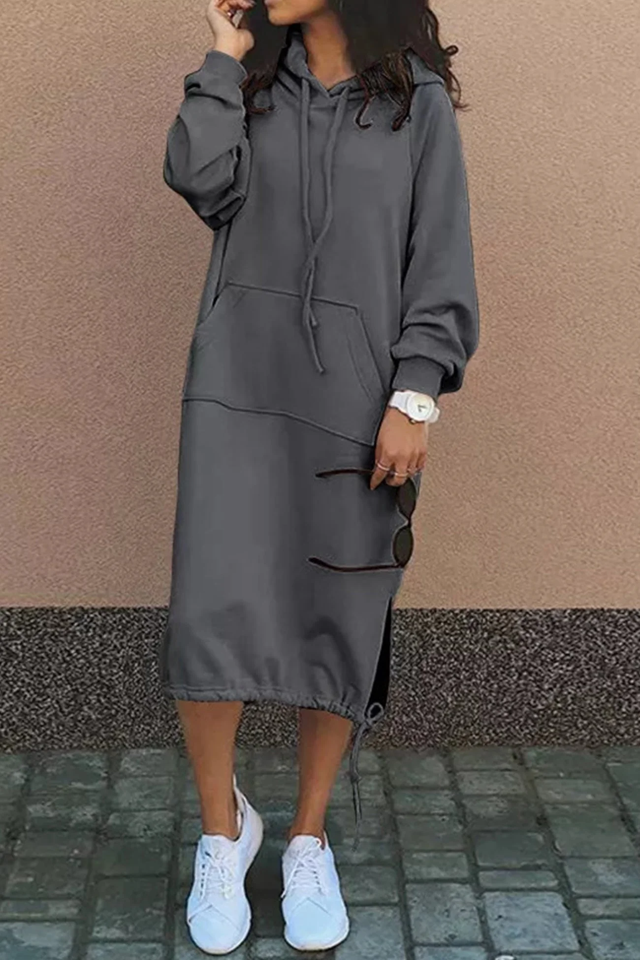 Damen Lange Kapuzenpullover Kleid | Langarm - Image 4