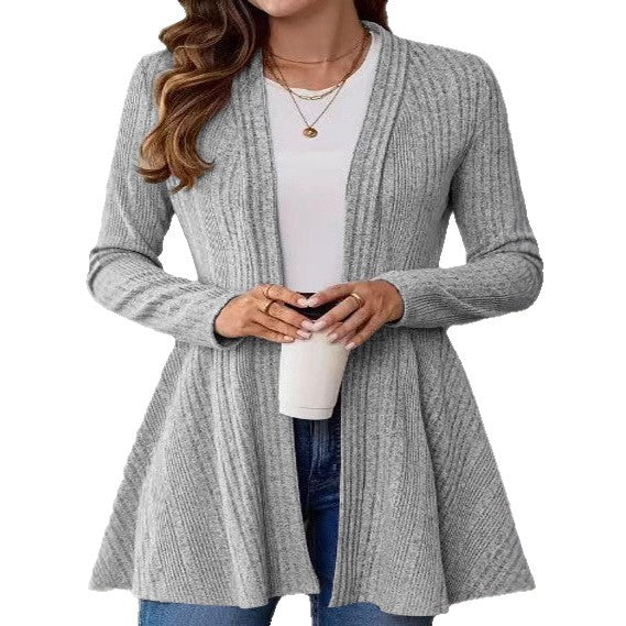Damen lange Strickjacke mit modernem Rippdesign und Taillierung - Image 4