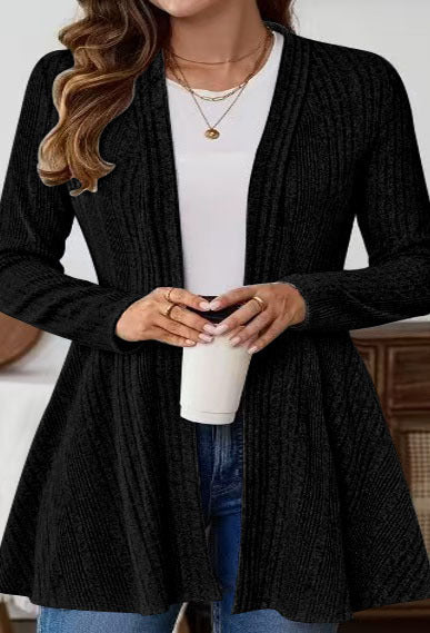 Damen lange Strickjacke mit modernem Rippdesign und Taillierung - Image 5