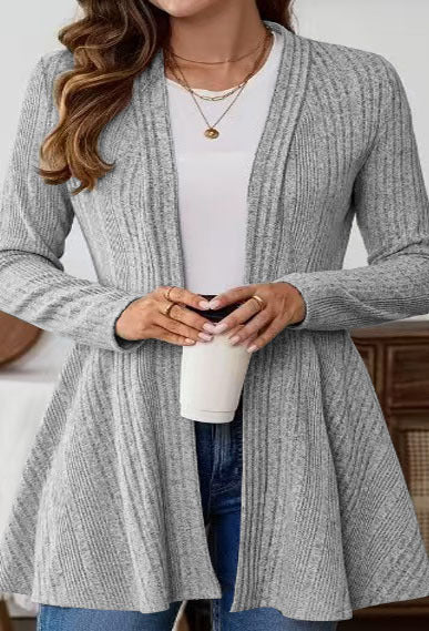 Damen lange Strickjacke mit modernem Rippdesign und Taillierung - Image 6