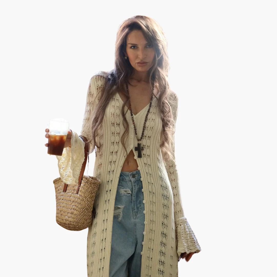 Damen Langer cardigan mit offener Front und ausgestellten Ärmeln - Image 2