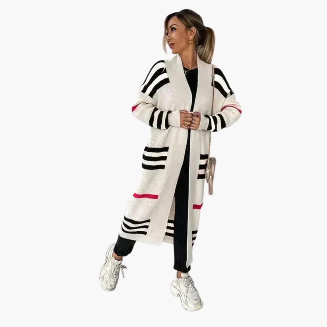 Damen Langer Strickjacke mit Streifen - Image 3