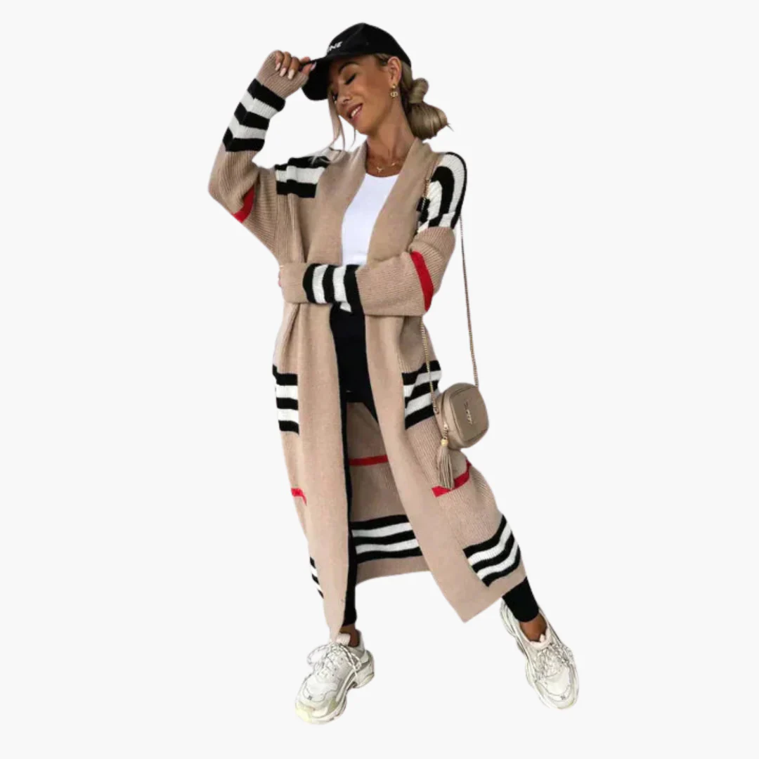 Damen Langer Strickjacke mit Streifen - Image 4