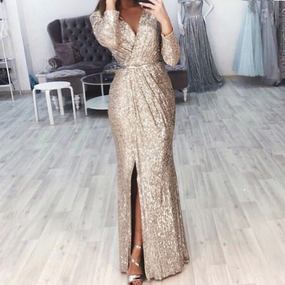 Damen langes Abendkleid mit elegantem Wickelschnitt und Schlitz - Image 2