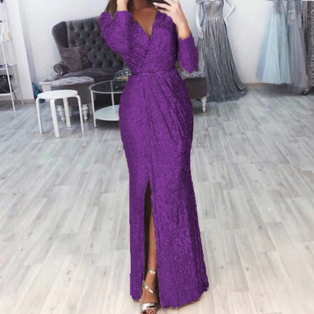 Damen langes Abendkleid mit elegantem Wickelschnitt und Schlitz - Image 3