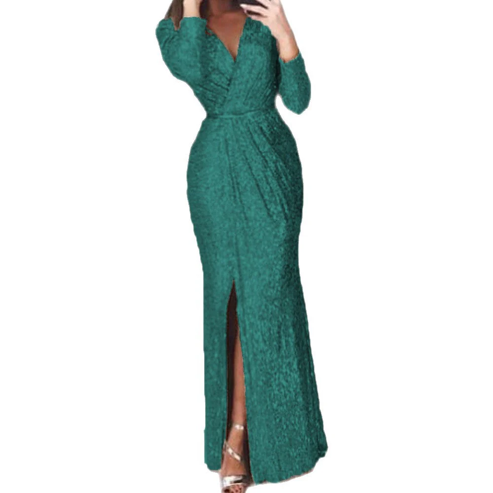 Damen langes Abendkleid mit elegantem Wickelschnitt und Schlitz - Image 4