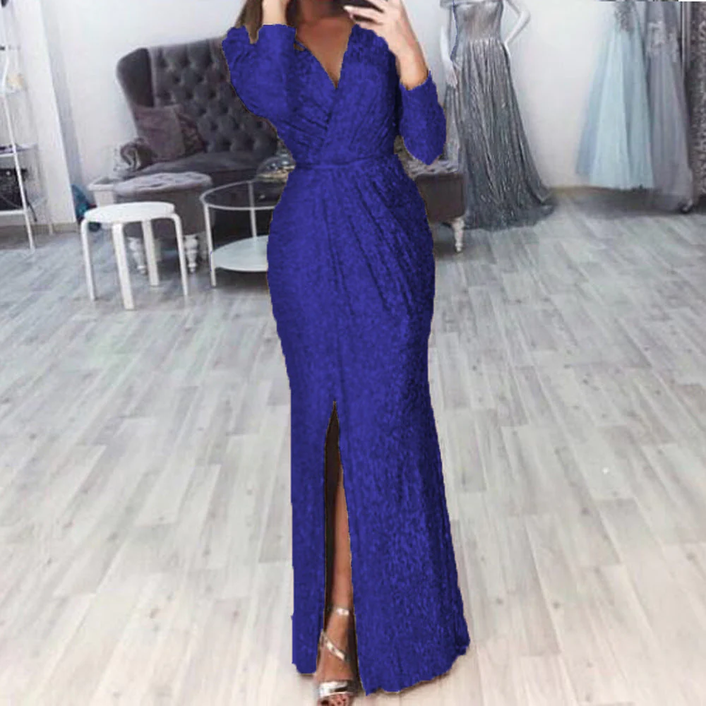 Damen langes Abendkleid mit elegantem Wickelschnitt und Schlitz - Image 7