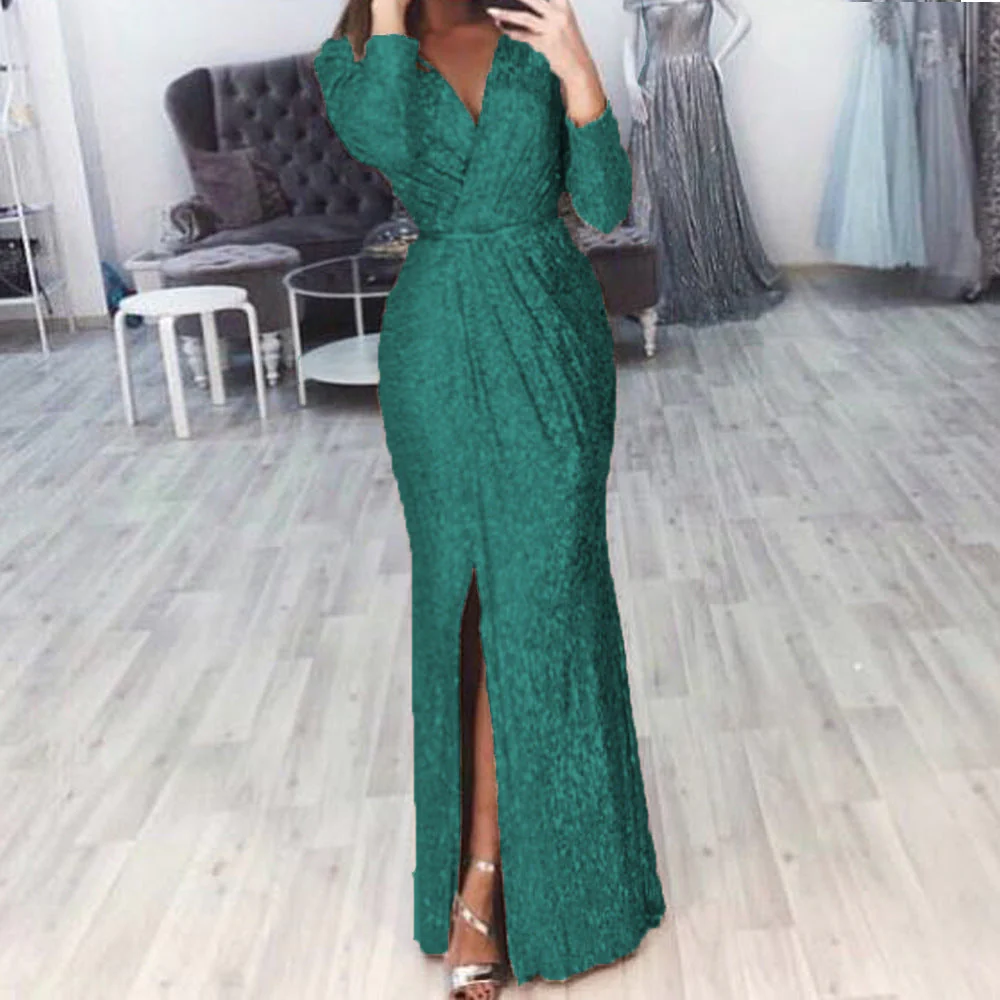 Damen langes Abendkleid mit elegantem Wickelschnitt und Schlitz - Image 9