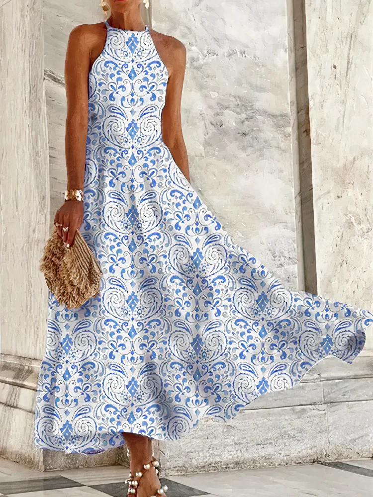 Damen langes Neckholder-Sommerkleid - | Maxi