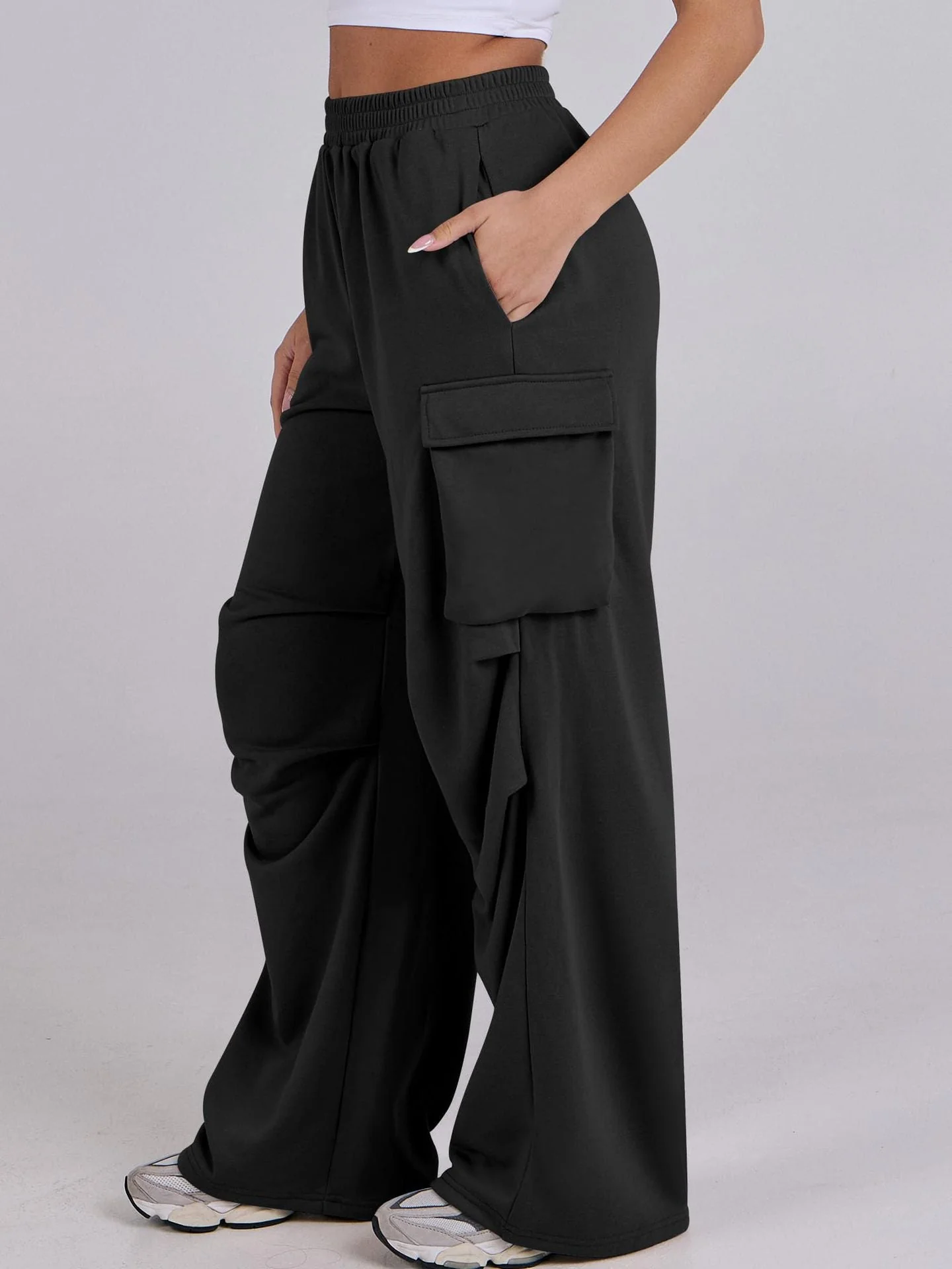 Damen lässige Cargo-Hose mit elastischem Bund und weiten Beinen - Image 10