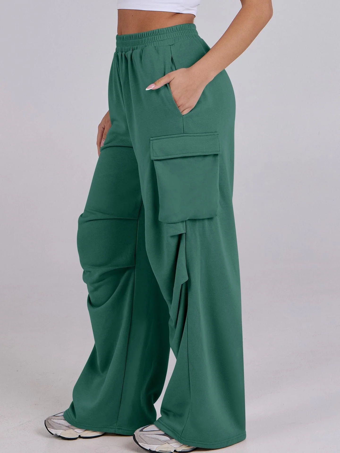 Damen lässige Cargo-Hose mit elastischem Bund und weiten Beinen - Image 11