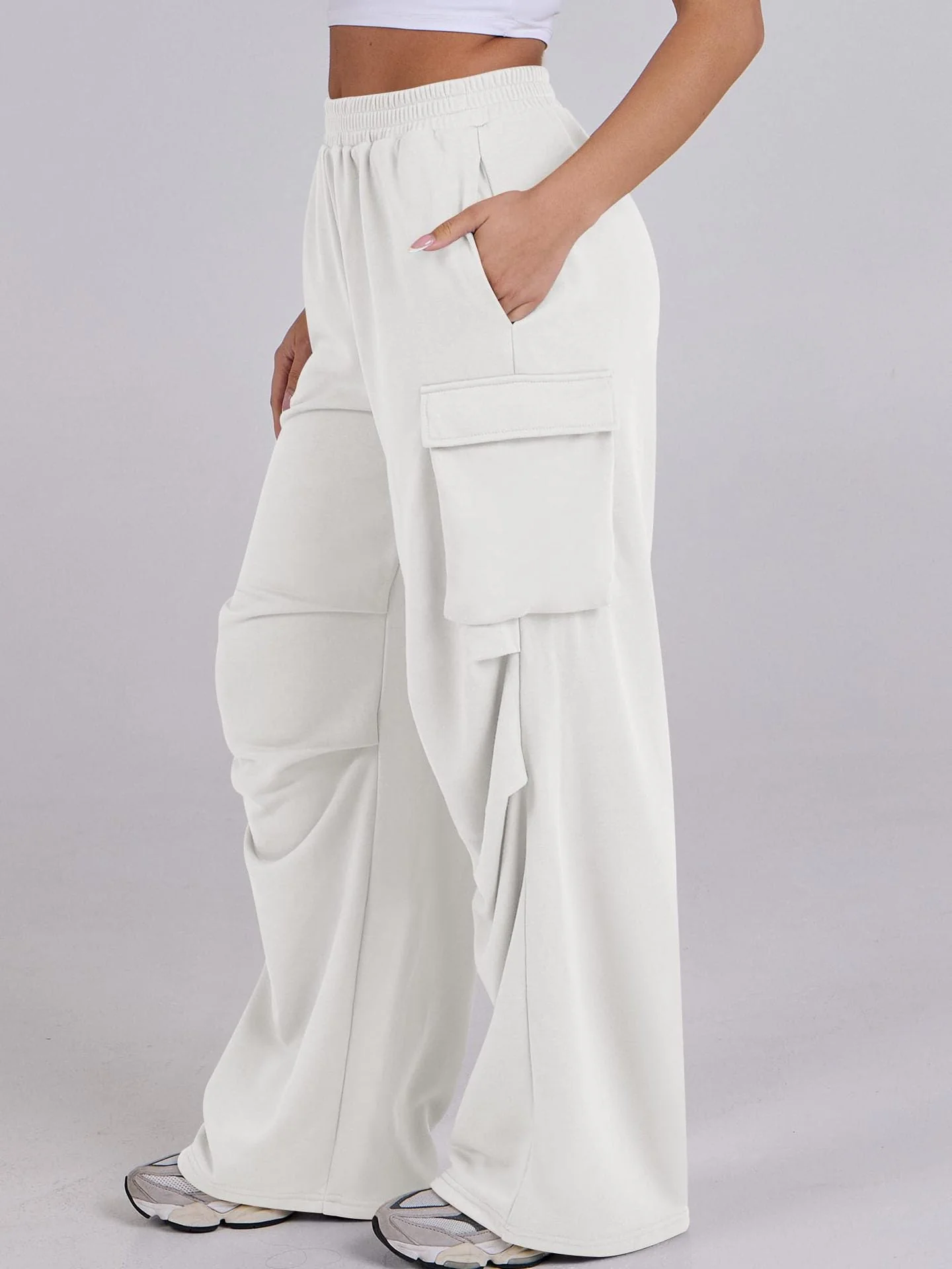 Damen lässige Cargo-Hose mit elastischem Bund und weiten Beinen - Image 12