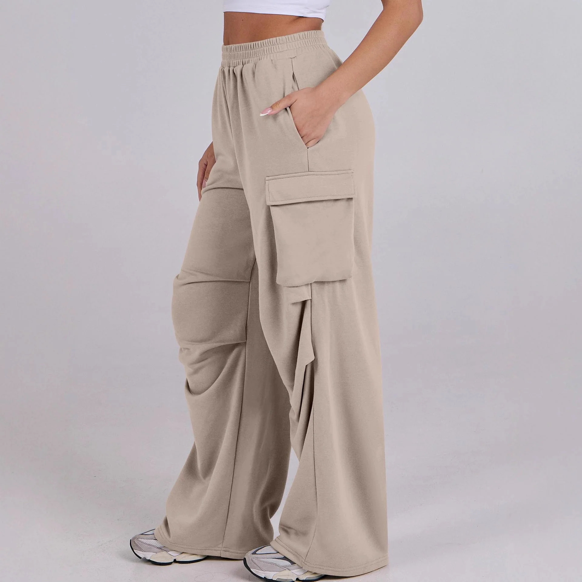 Damen lässige Cargo-Hose mit elastischem Bund und weiten Beinen - Image 2