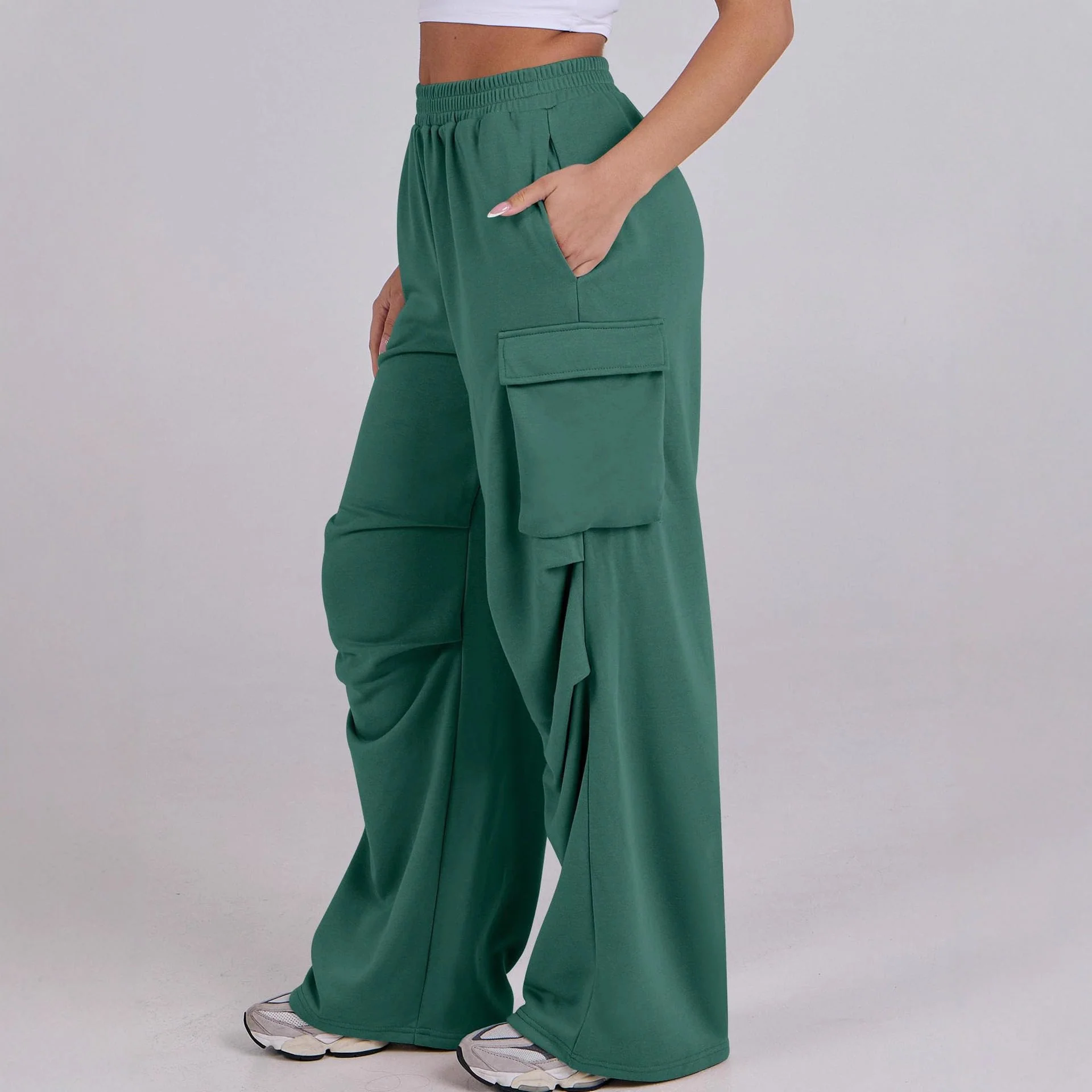 Damen lässige Cargo-Hose mit elastischem Bund und weiten Beinen - Image 3