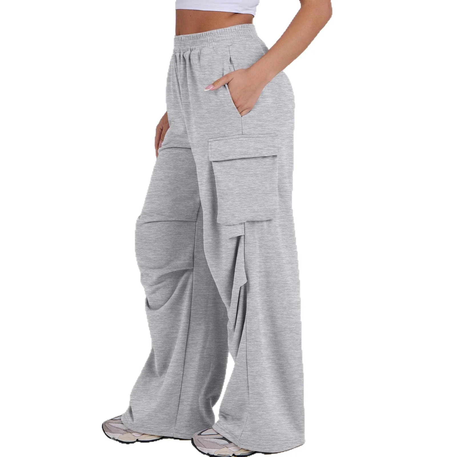 Damen lässige Cargo-Hose mit elastischem Bund und weiten Beinen - Image 4