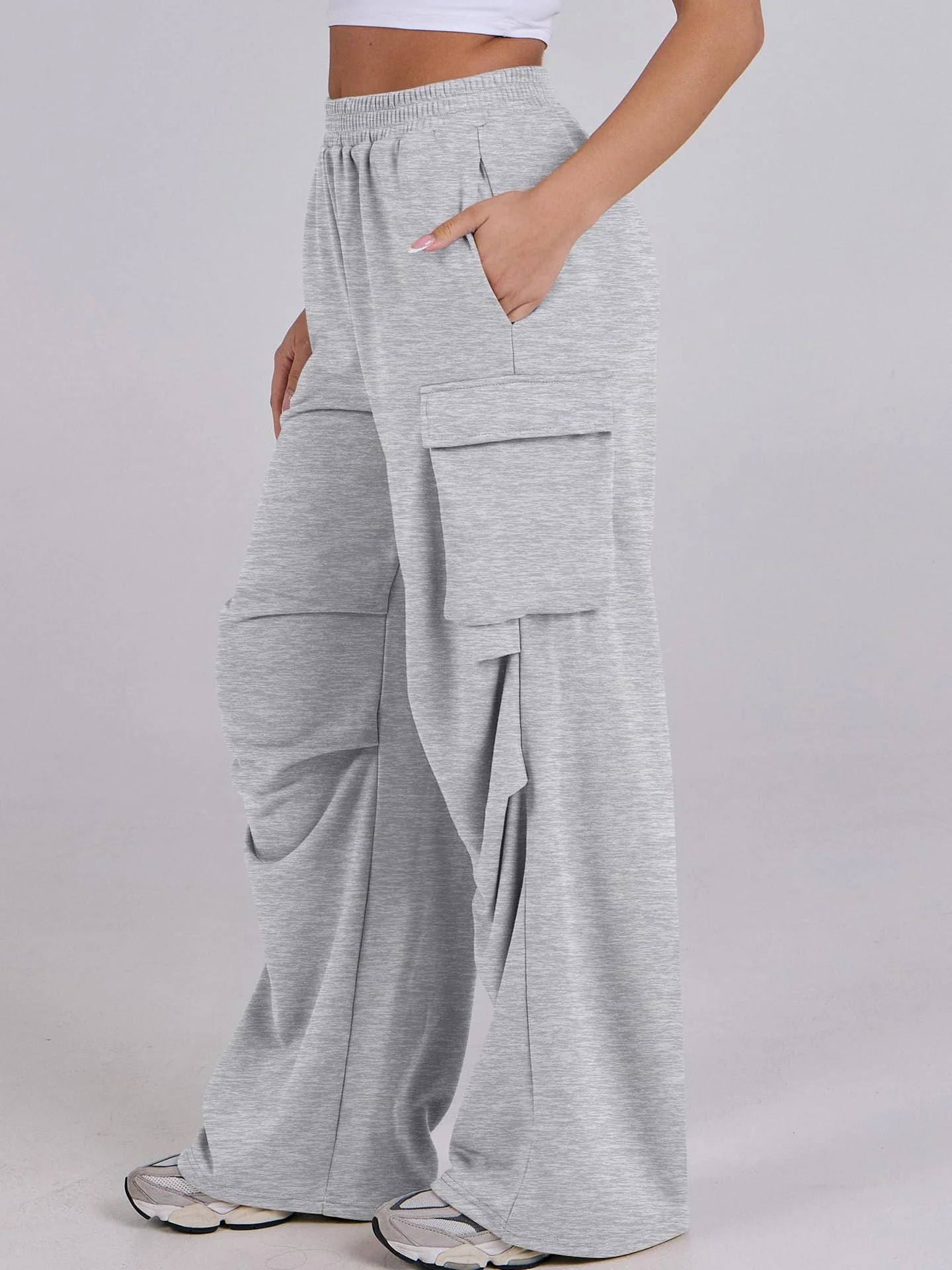 Damen lässige Cargo-Hose mit elastischem Bund und weiten Beinen - Image 6