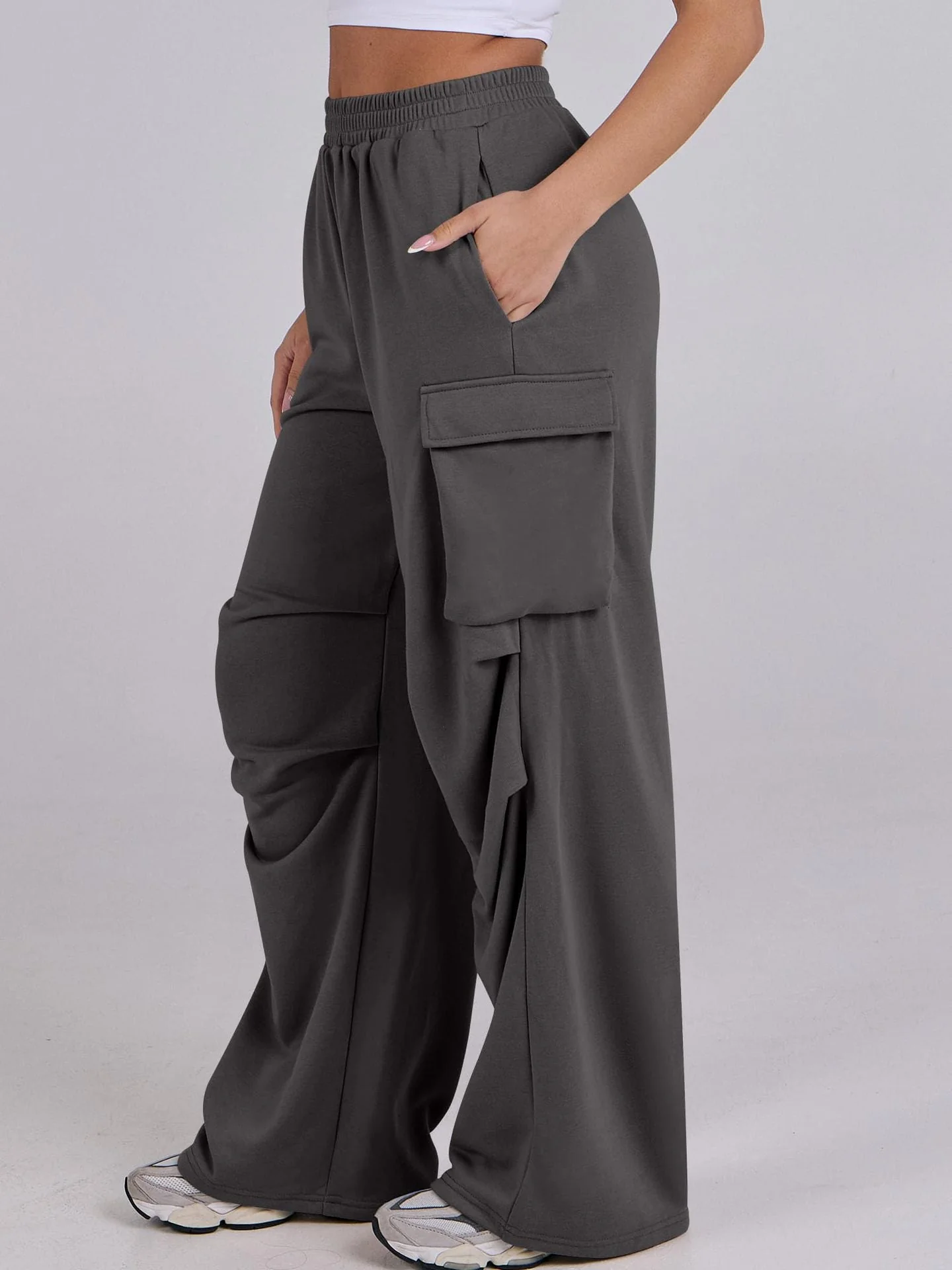 Damen lässige Cargo-Hose mit elastischem Bund und weiten Beinen - Image 8