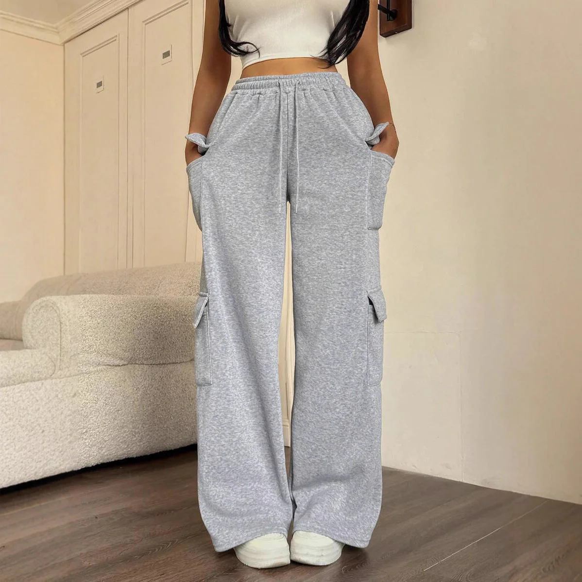 Damen lässige Cargo-Hose mit weitem Bein und praktischen Taschen - Image 2