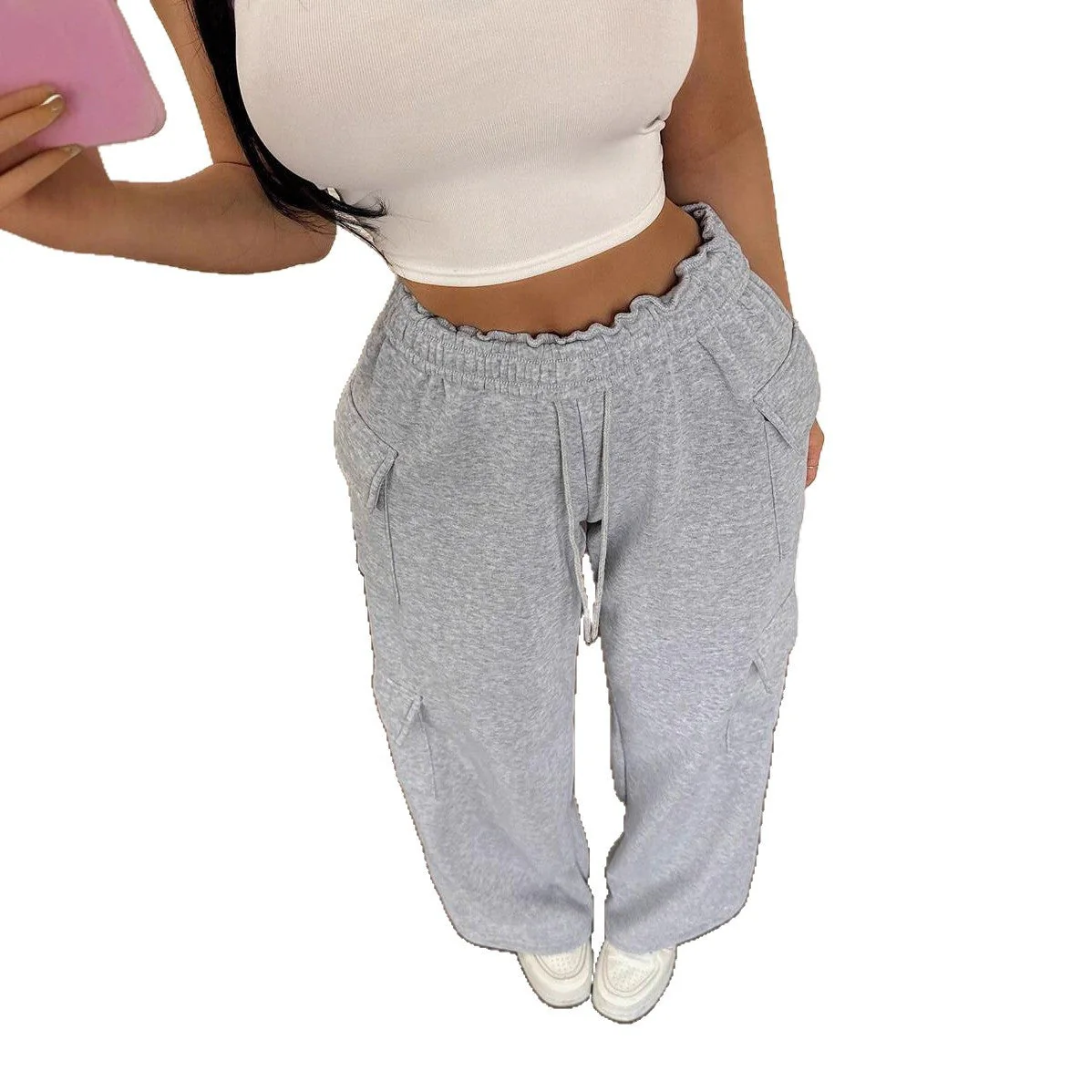 Damen lässige Cargo-Hose mit weitem Bein und praktischen Taschen - Image 4