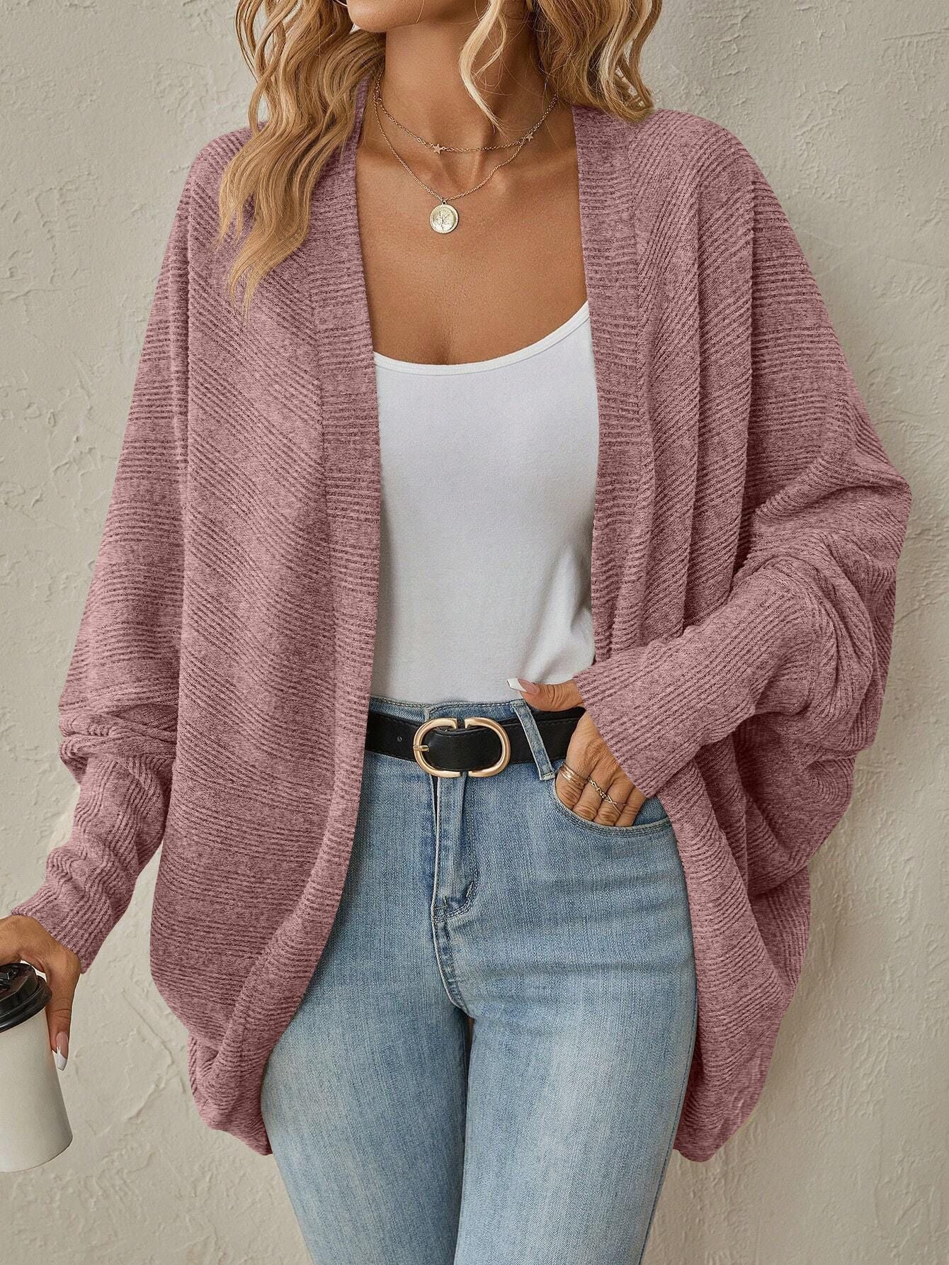 Damen lässige Strickjacke mit angeschnittenen Ärmeln und lockerer Passform - Image 9