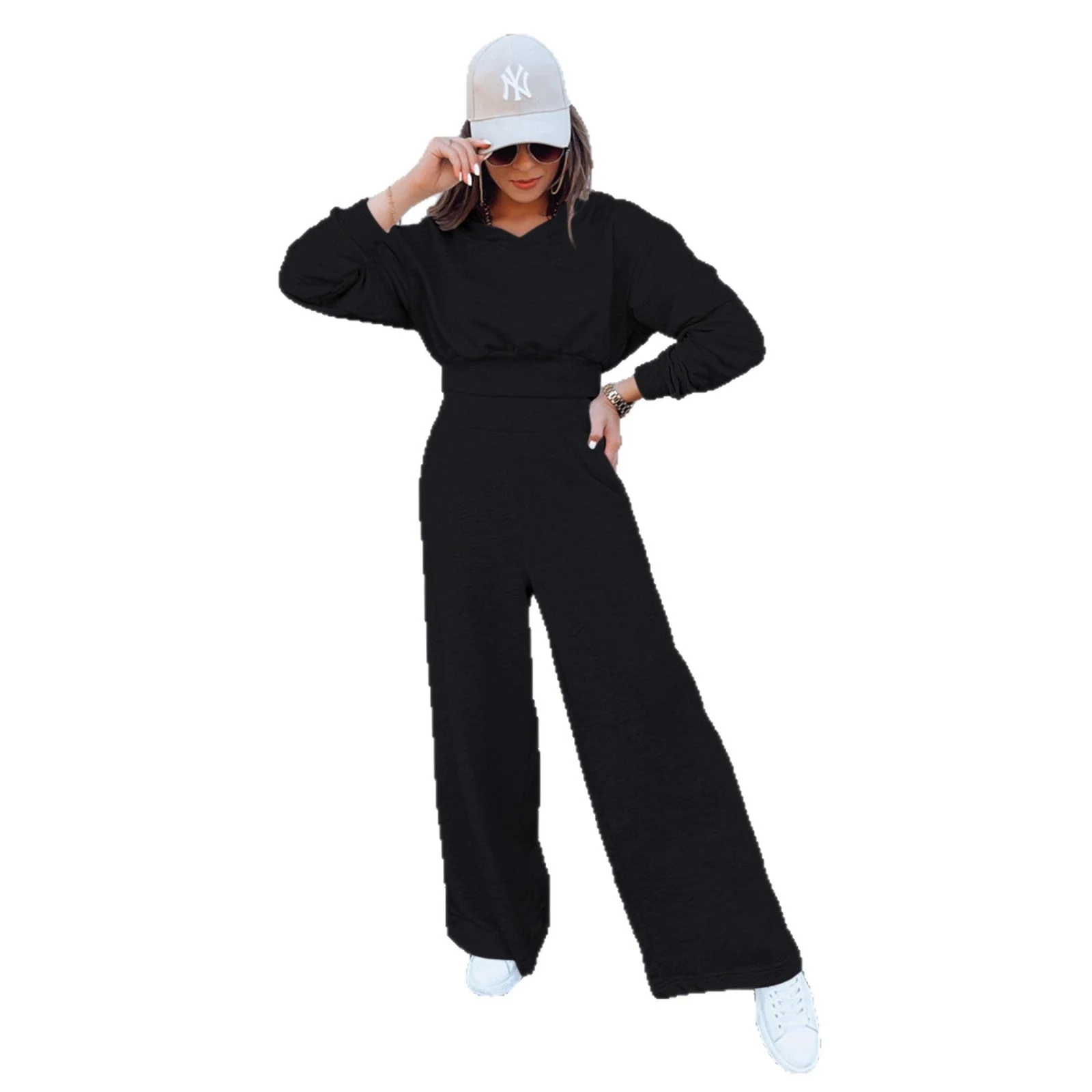 Damen lässiger Jumpsuit mit weitem Bein und praktischer Kapuze - Image 4