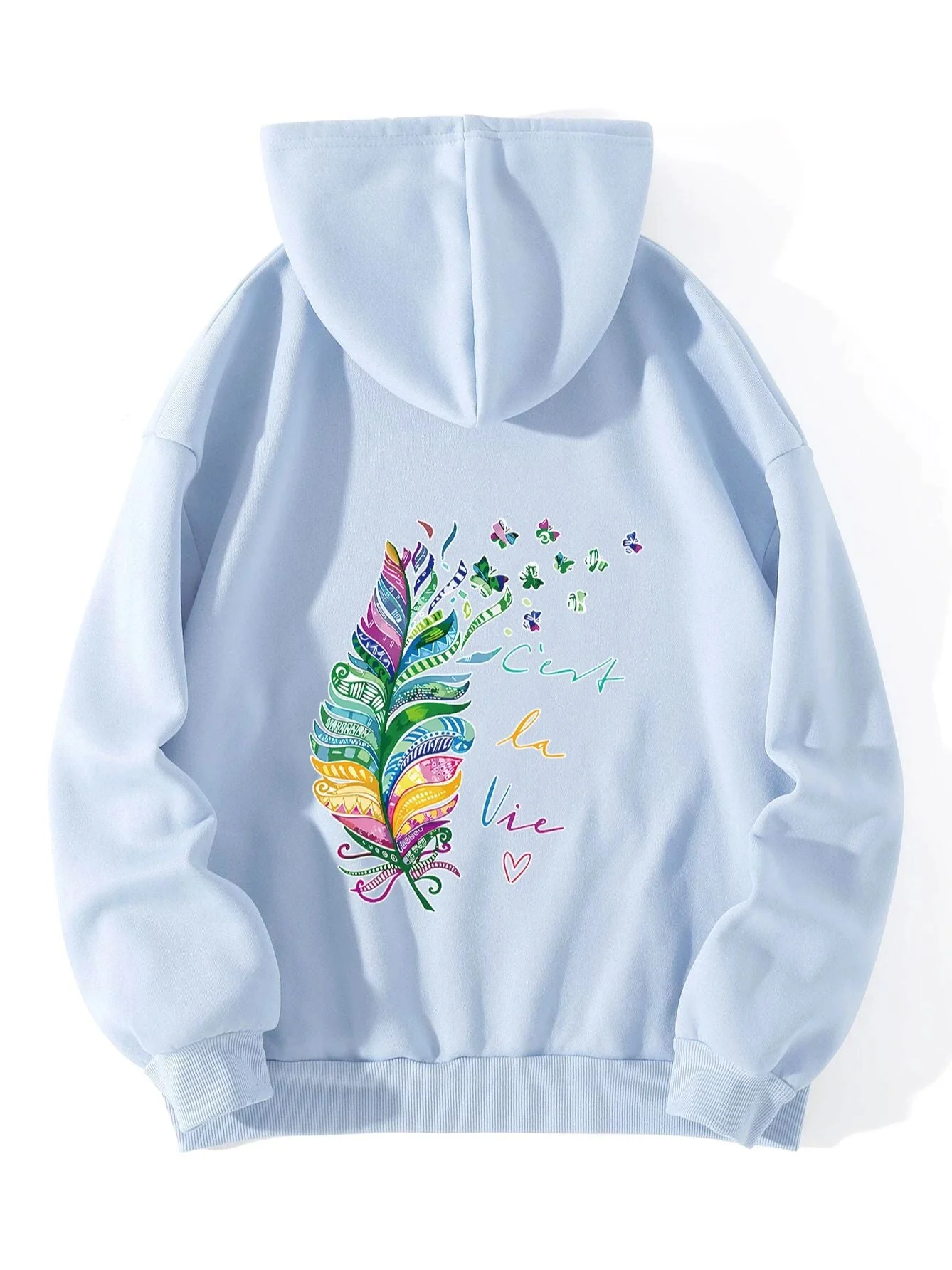 Damen lässiger Kapuzenpullover mit buntem Federdesign und inspirierendem Schriftzug - Image 7