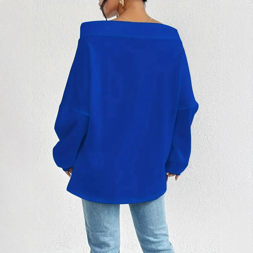 Damen lässiger Oversized-Pullover mit offenem Kragen und praktischen Kordelzügen - Image 3