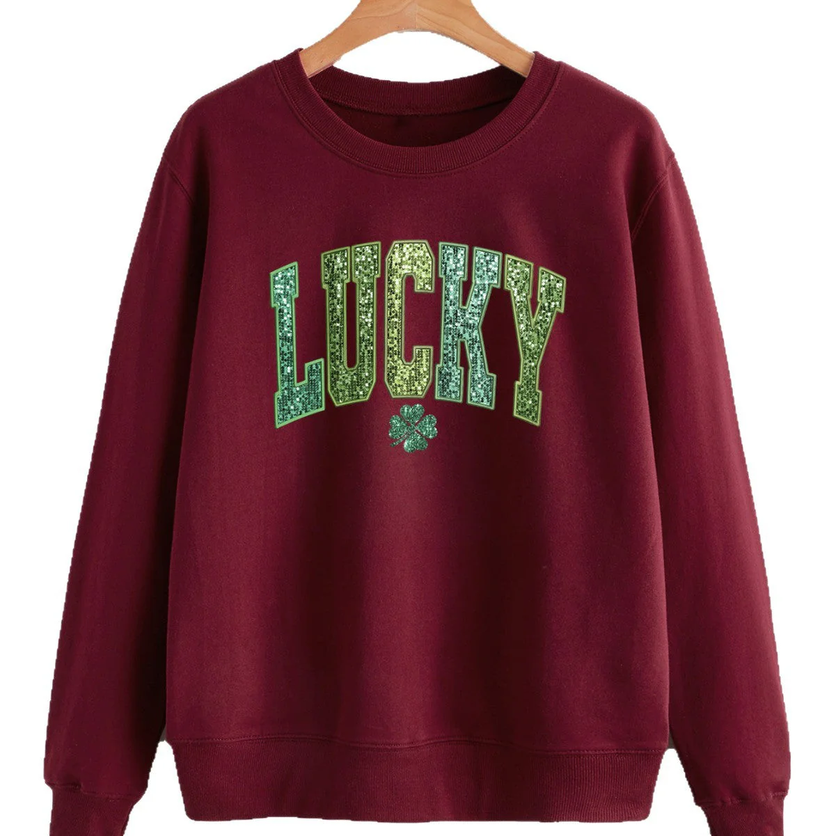 Damen lässiger Sweatshirt mit glitzerndem Schriftzug und Kleeblattmotiv - Image 4