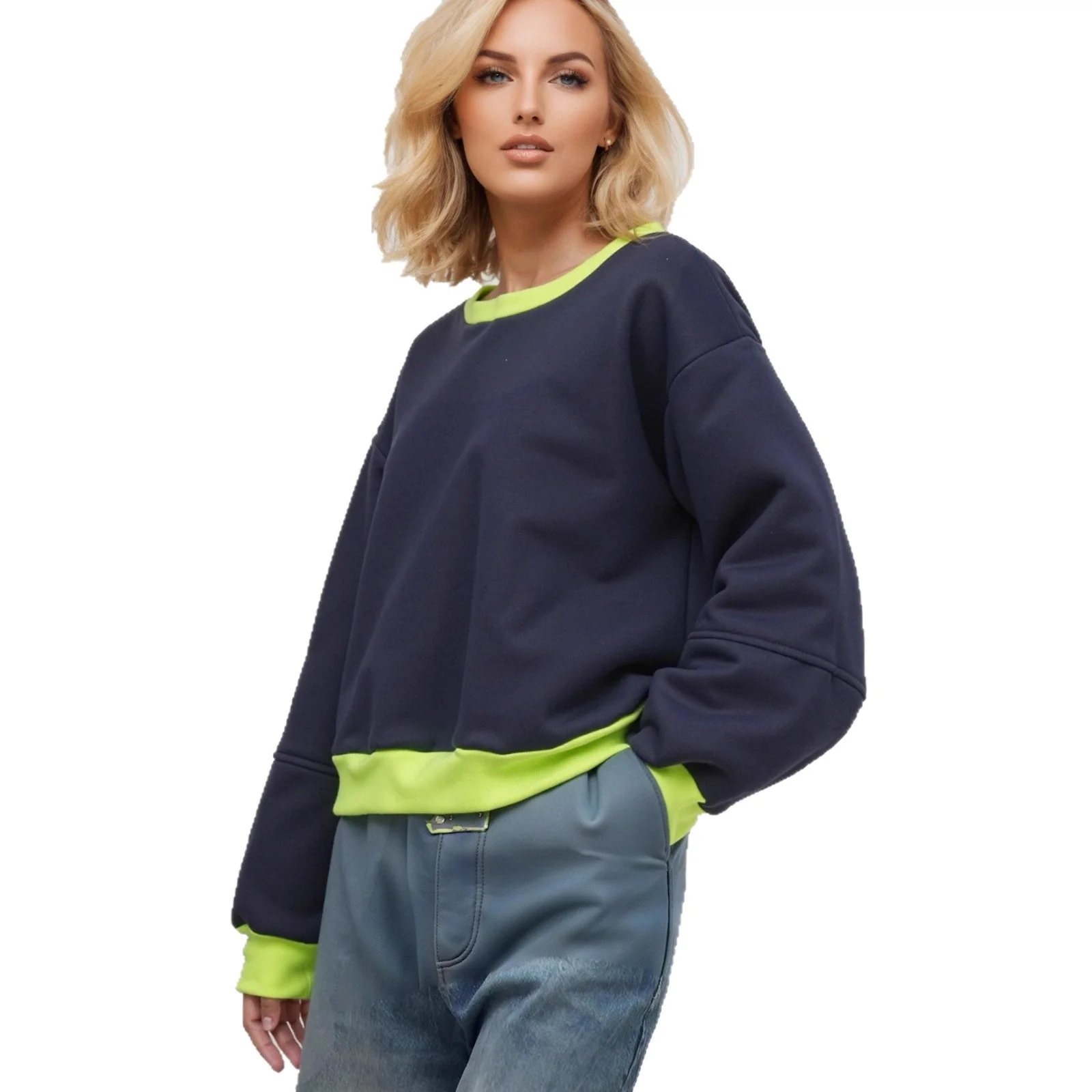 Damen lässiger Sweatshirt mit kontrastierenden Bündchen und modernem Schnitt - Image 4