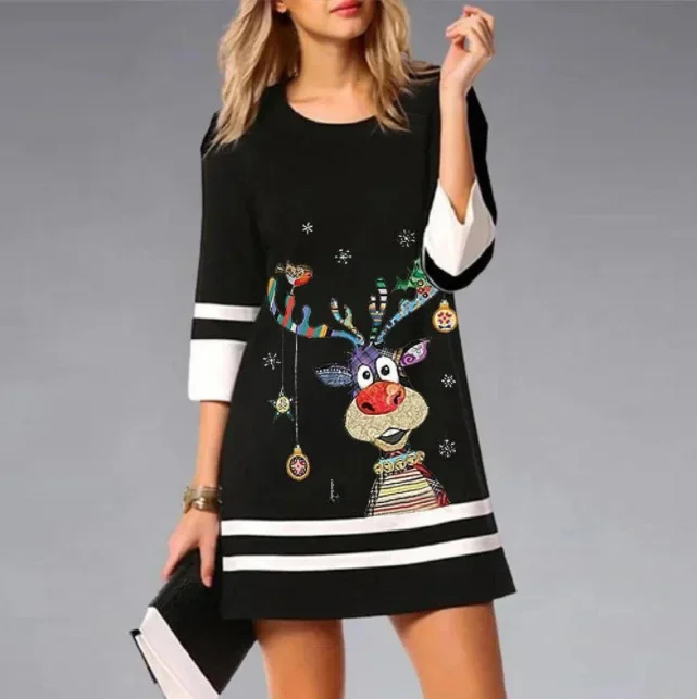 Damen Lässiges 3/4 Ärmel Weihnachten Kleid | Mini - Image 5